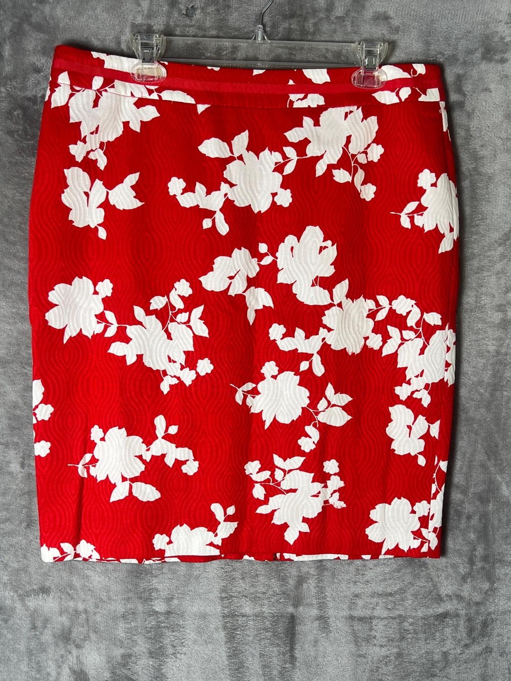 Talbots Red and White Floral Pencil Skirt
